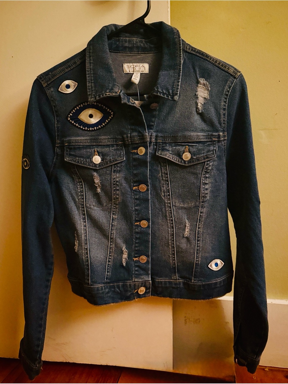 Dark Blue Embroidered Eye Denim Jacket - Women's Jean Jacket